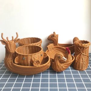 Cestas artesanais cesta de armazenamento imitação bandeja de vime cesta de vime pão frutas comida lanche caixa de exibição artesanato diy mesa decoração de casa