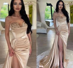 New Glitter Sequins Evening Dress 2024 Bezpoślizgowe koraliki Side Split Syrenca Long Women Prom Formal Party Suknie Robe de Soiree Yd