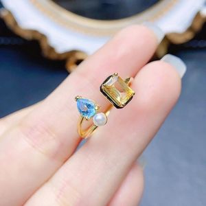 Klusterringar FS Natural Topaz Citrine Ring S925 Sterling Silver With Certificate 4 6mm Gemstone Fine Charm Weddings Jewelry for Women