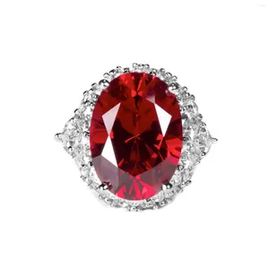 Anéis de cluster S925 Anel de prata Rich Lady's Happy Luxury 13 18mm Pigeon Blood Ruby