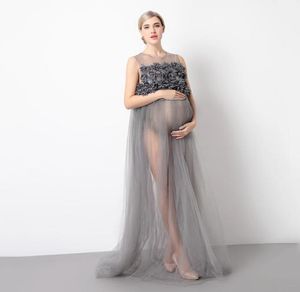 출산 슬리브 벨스 메쉬 출산 무도회 드레스 여름 임신 한 총격 사건 Po Illusion Maternity Dresses Pregant Pograph Props7870731