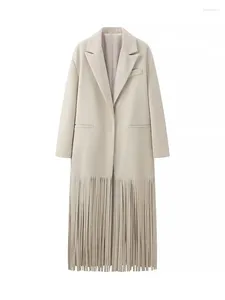 Mulheres Trench Coats Mulheres Moda com Tassel Khaki Único Breasted Vintage Lapela Pescoço Mangas Compridas Feminino Chic Lady Outfits