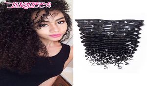 Brazylijskie nieprzetworzone głębokie fala kręcona klips w przedłużaniach włosów 10pcs 120G Peruvian Malezyjskie Indian Remy Human Hair Natur9538277