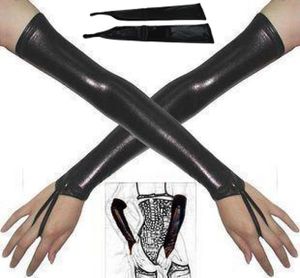 Długie czarne seksowne metalowe rękawiczki sztuczne skórzane rękawy ramię sukienka ręka mankiet mankiety podgrzewacze ograniczające uprząż dla kobiet w kostiumach seksu anime 1738028890