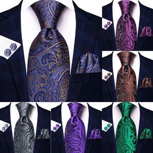 Bow Ties Hi-Tie Designer Navy Blue Gold Paisley Silk Wedding Tie For Men Handky Cufflink Gift Slips Fashion Business Party Dropship