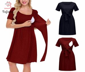 Women039s Faux Wrap Pregnancy dress Maxi Maternity Dress with Tie Belt Short Sleeve Plus size Nursing Solid Clothes Homewear6360850