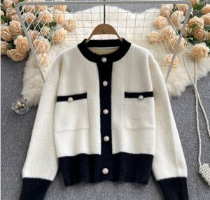 SWEAT KOMNICZY Casual Cardigans Pull Autumn Winter Długie rękawie moda w dekolcie kobiecy kodowate geometryczne swetry z dzianiny