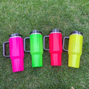 large capacity best value gifts double walled stainless steel blank sublimation neon colors 30oz 40oz H2.0 quencher tumbler with handle and straw,sold by case