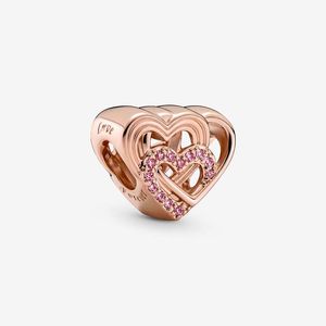 Rose Gold Interwined Love Hearts Charm för Pandoras Real 925 Silver Charms Set Designer Armband Making Components Necklace Pendant Charm med originallåda