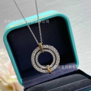 Designer tiffay and co Edge Series Double Rowed Diamond Round Colar completo para mulheres Pure Silver Fashion Elegance Clawbone Chain Tide 1 High Edition