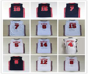 1992 USA Dream Team One Maglie Basket Larry John Bird Stockton Karl Malone Pippen Ewing Robinson Drexler Johnson Barkley Navy6853155