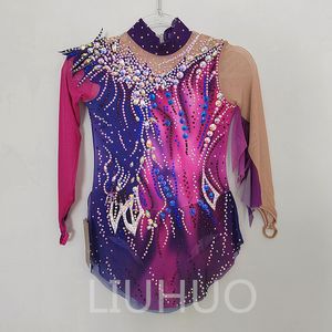 LIUHUO Personalizza i colori Body per ginnastica ritmica Ragazze Donne Competizione Artistica Ginnastica Performance Wear Cristalli Viola BD1586