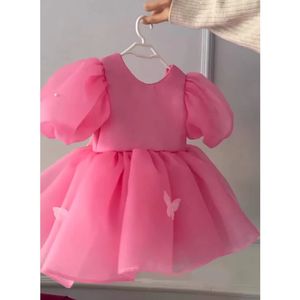 FOCUSNORM 06Y Prinzessin Kinder Mädchen Partykleid Mesh Kurze Puffärmel Perlen Blumen Spitze Tüll Tutu 240228