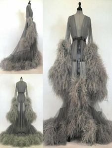 Grey Lady Nightgown Women Sleepwear Long Robes Wedding Bridal Pyjamas Faux Fur Women Bathrobe Sheer Nightgown Robe Shawel62364097908180