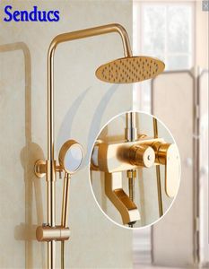 Senducs Space Aluminum Shower Set for Fashion Golden Shwoer System Rain Top Shower Faucet Qualtiy Brushed Gold Bathroom Washing Se6113217
