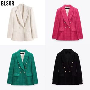 American Womens 4color Texture Double breasted Mid length Suit Coat for Women K2 240315