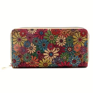 3pcs Wallets Women Cork Leather National Leaf Printing Multifunctional Business Long Credit Card Holder