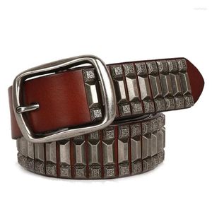 Cinture 3,8 cm Pelle bovina conciata al vegetale Primo strato Nicchia personalizzata per uomo e donna Cintura unisex Rivetti pagoda Decorata Street P