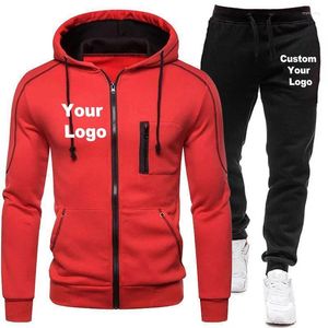 Herrspårar Anpassade logotyp Tracksuit Active Wear Fashion Autumn Winter Double Zipper Jacket Varma sportkläder Jogging Suits