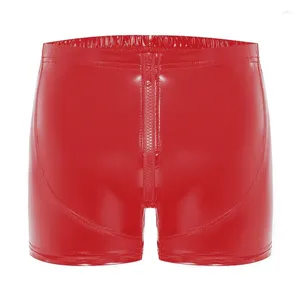 Pantaloncini da uomo Boxer da uomo in morbida pelle lucida lucida Intimo inferiore sexy Cerniera aperta Pantaloni corti fetish maschili sotto Sexi