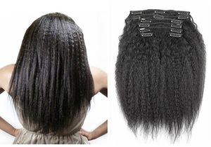 Preto marrom loiro kinky clipe reto em extensões de cabelo humano 8 peças / conjunto 100120g grosso yaki clipe ins não processado cabelo humano v7979021