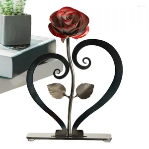 Decorative Flowers Heart Hands Sculpture Heart-shaped Ornaments With Metal Rose Wedding Anniversary Gift For Wife Living Room Bedroom Study