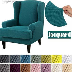 Chair Covers Jacquard Sloping Arm Back Chair Cover Elastic Armchair Wingback Wing Sofa Back Chair Cover Green Waterproof Stretch Protector L240315