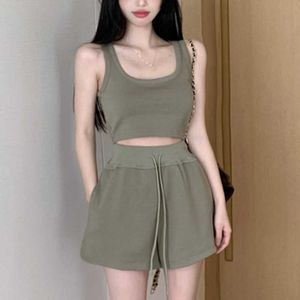 Sports set womens 2022 summer new casual and versatile slimming suspender vest wide leg shorts two-piece set