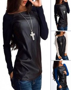 Womens Sexy Shirts Scoop Neck Jumper Tops Leather Casual Baseball Tee Blouse Outwear Spring2741904