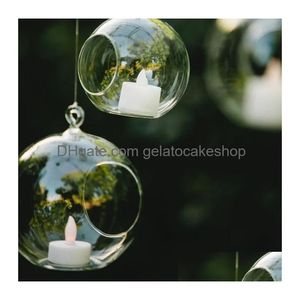 Ljusstakar glashållare hängande tealight globes terrarium bröllop ljusstake vase hem bar dekor drop leverans trädgård dh6r4