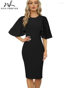 Party Dresses Nice-Forever Autumn Women Classy Solid Black Color Formal Business Elegant Vintage Slim Bodycon Dress B970