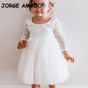 Atacado meninas vestido de festa aberto volta rendas manga longa vestidos da menina flor para casamentos roupas infantis e15185 240301