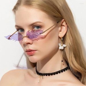 Sonnenbrille Flame Sun Fashion UV-Schutz Damen Damen Randlose Spiegellinse Schmale Brille