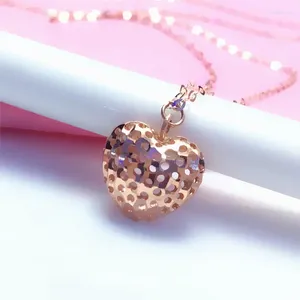 Pendant Necklaces Pure Russian 585 Women's Purple Gold Three-dimensional Peach Heart Necklace Rose Fashionable 18K Color Plating