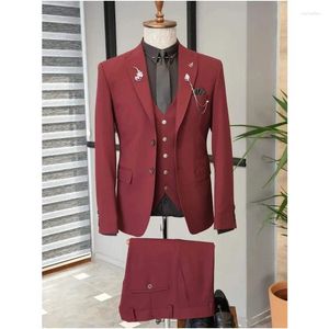 Men's Suits Burgundy Black Grey Light Khaki Men 2 Buttons Wedding Tuxedo Terno Masculino Prom Groom Pcs Slim Fit Blazer Jacket Pant