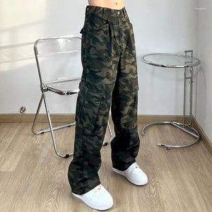 Men's Pants Foufurieux Summer Mens Vintage Green Cargo High Waist Wide Leg Jeans Baggy Casual Fashion Multiple Pockets Hip Hop Street