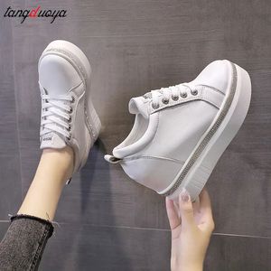 Strass branco plataforma tênis feminino sapatos casuais plataforma cunha saltos escondidos confortáveis senhoras tênis femininos sapatos 240309