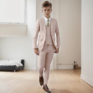 Terno bege para meninos, lapela repicada, smoking de casamento, blazer infantil, conjunto formal, jaqueta, calças, colete, 3 peças, 2-16 anos, 240313