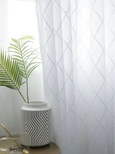 Шторы Тюлевые оконные шторы с геометрическим дизайном для гостиной, японский стиль, белая вуаль для спальни, ромбовидная решетка на заказ