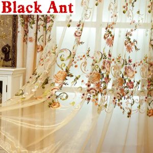 Cortinas de luxo europa chenille bordado floral cortina janela para sala estar quarto tule tratamento cortinas blackout tecidos zh021 #3