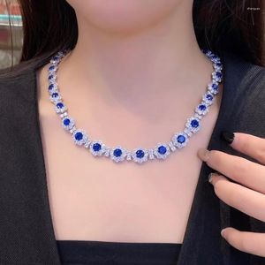 Pendant Necklaces CUMEE 925 Sterling Silver Cultivation Synthetic Blue Gemstone Sapphire Necklace Plated Gold