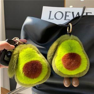 Cute Real Rabbit Fur Avocado Keychain Pompom Ball Bag Charm Keyring Handbag Pendant Gift