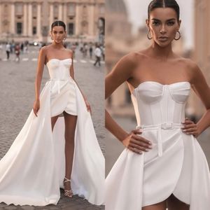 Berta A Line Wedding Dresses Strapless Bone Bodice Overskirts Short Wedding Gown Sweep Train designer bridal gowns YD