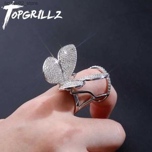 Wedding Rings TOPGRILLZ Adjustable Butterfly Ring with Active Wings Womens Iced Cubic Zirconia Ring Fashionable and Charming Womens Jewelry Gifts Q240315