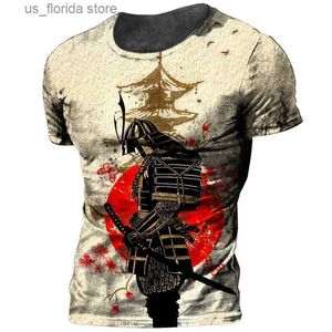 Men's T-Shirts 2022 Vintage Japan Samurai Mens T Shirt O-Neck Cotton Short Slve Tops 3D Print Oversized Punk Strtwear Mens Clothing Ts Y240315