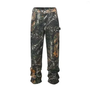 Men's Jeans European and American Tree Grain Camouflage Mens Slim Fitting Splashing Ink Trendy Hip-hop Tapered Denim Pants Camou