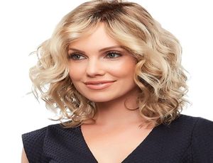 Fashion Short Water Wave Hairstyle Synthetic Wave Blond wigs Dark Root Ombre Hair7470978