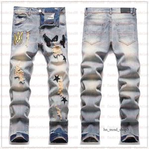 Men's Jeans European Jean Broken Hombre Letter Star Men Embroidery Patchwork Ripped for Trend Brand Motorcycle Pant Mens Skinny 478