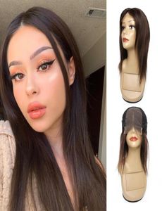 Kisshair Dark Brown 4x4 Lace Closure Wig Middle Part مستقيم شعر بشعر بشعون البرازيلي ريمي 150 كثافة 7804956