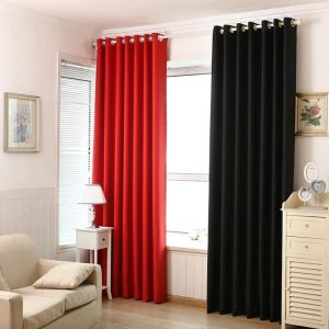 Cortinas modernas vermelhas e pretas, cortinas blackout para sala de estar, tecido de poliéster, grosso, três camadas, sombra de seda preta, cortinas de janela, atacado